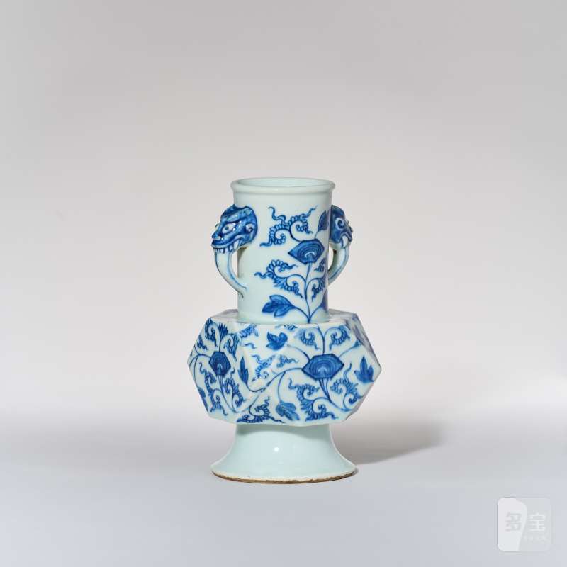 清雍正 青花牵牛花纹倭角尊 - 图3